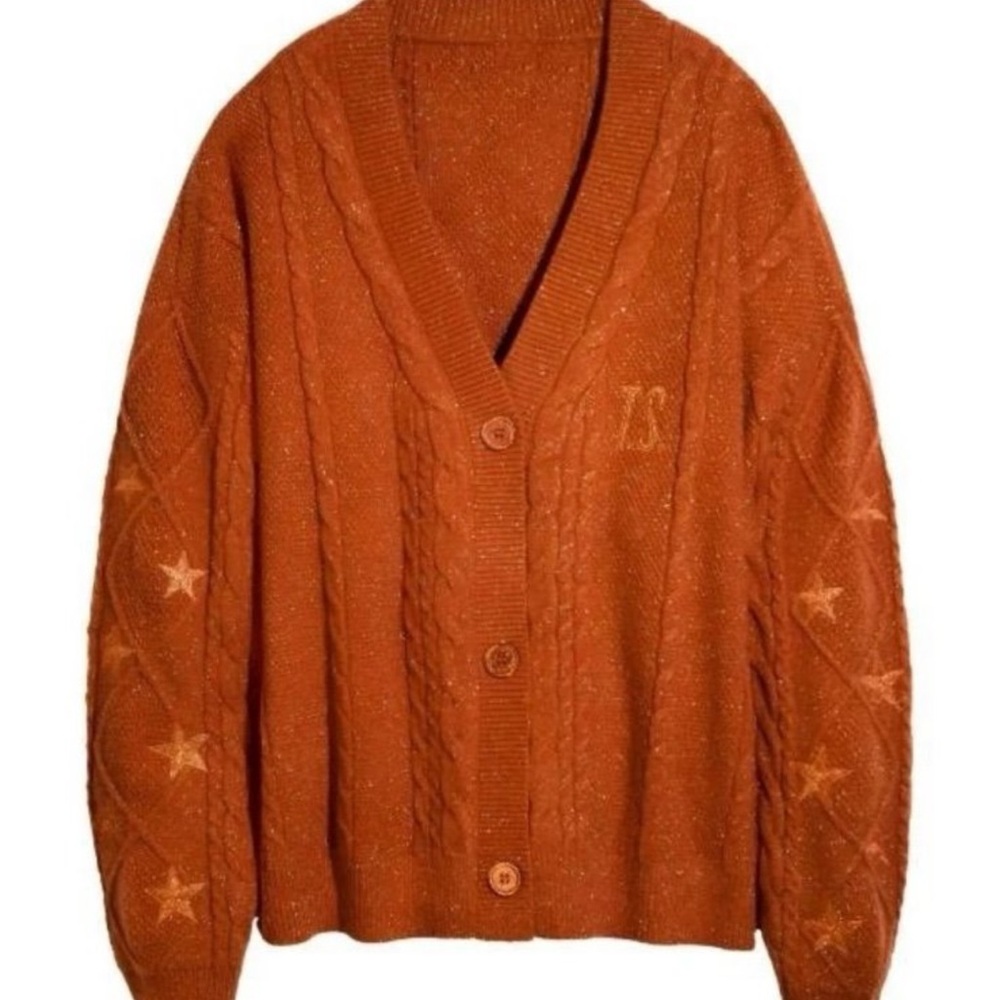 Women's Orange Cable Knit Cardigan